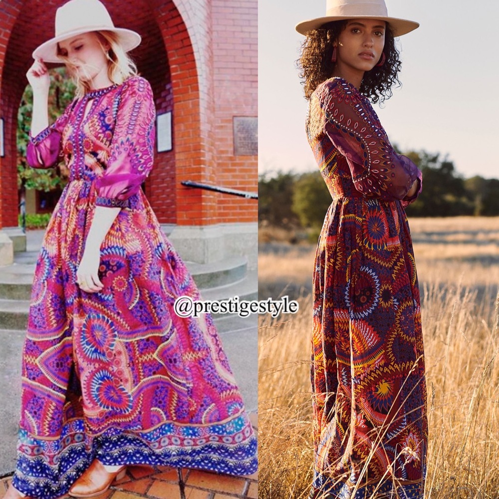 Anthropologie Elegant Multicolor Maren Embroidered Maxi Dress